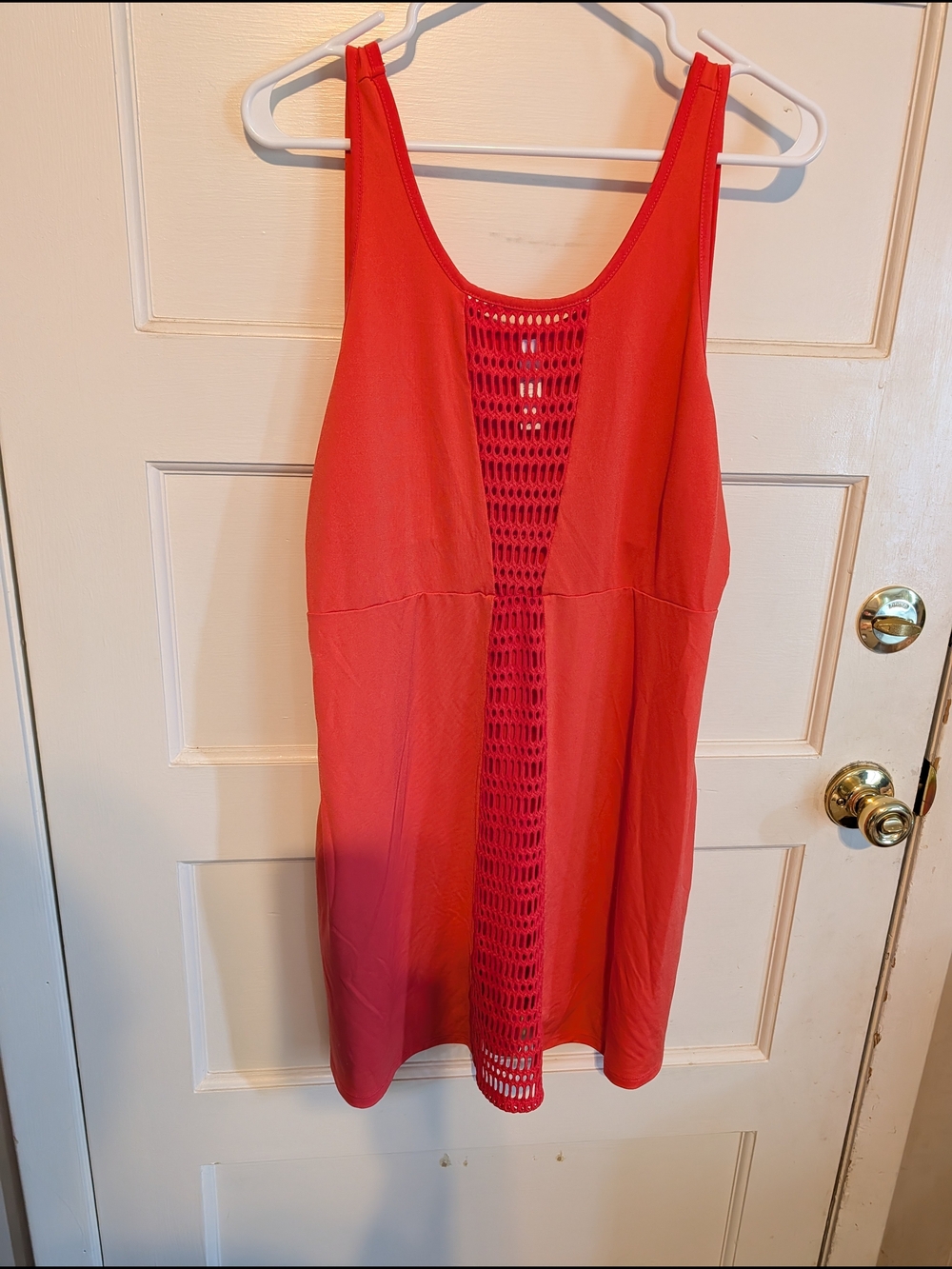 Coral Sleeveless Mesh-Panel Women's Swimsuit Cover Dress.